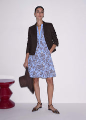 Blue Printed Tiered Short Dress