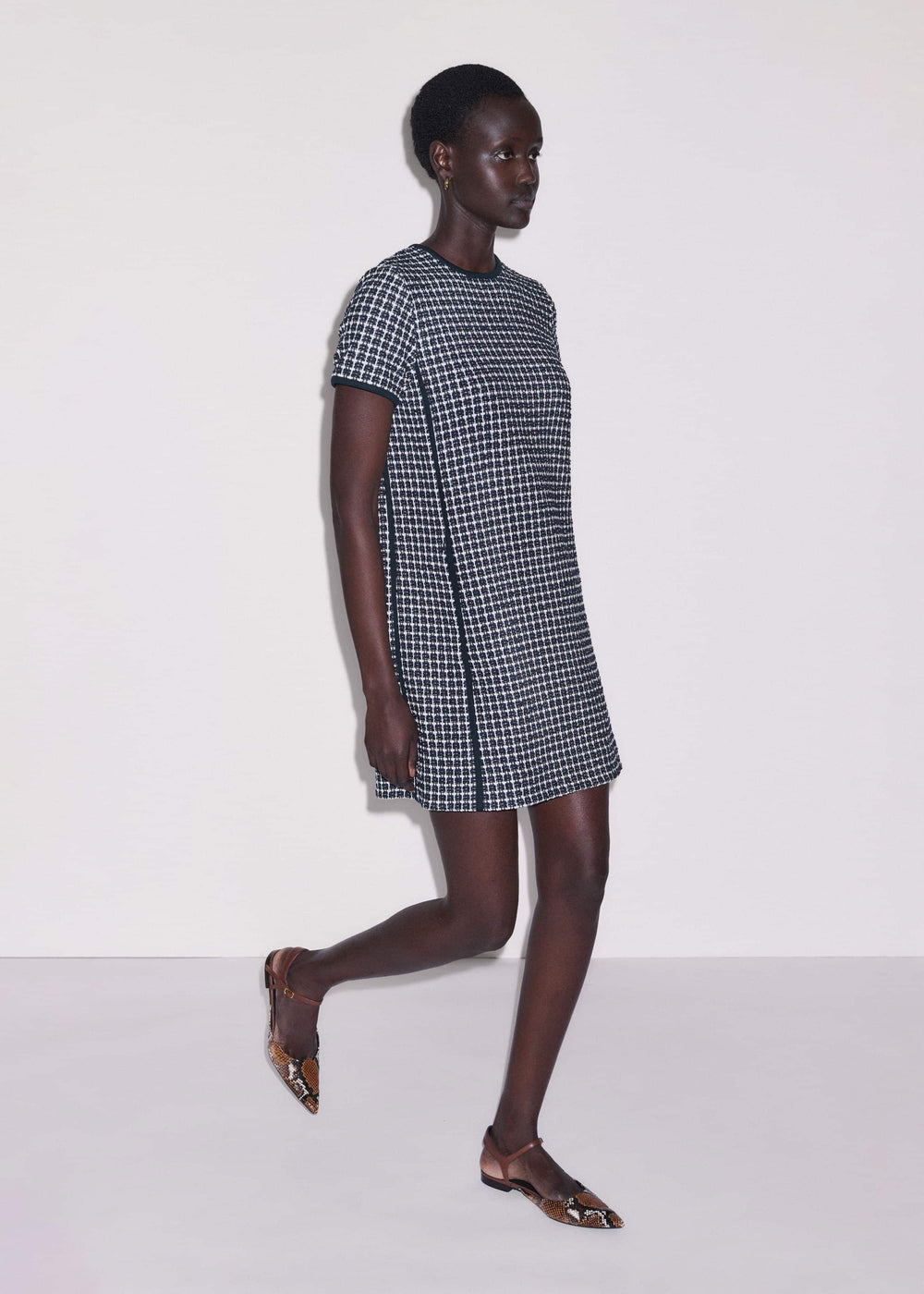 Navy Textured Short Sleeve Mini Dress