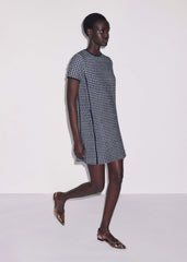 Navy Textured Short Sleeve Mini Dress