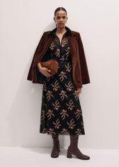 Black Autumn Floral Embroidery Maxi Dress