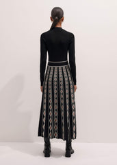 Black Jacquard Half Zip Maxi Dress