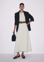 Ivory Striped Bias Cut Maxi Dress