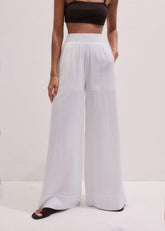 White Cheesecloth Wide-Leg Pant
