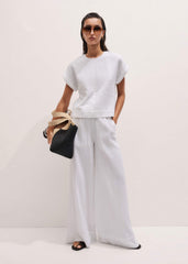 White Cheesecloth Wide-Leg Pant