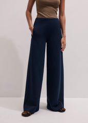 Navy Cable Jacquard Wide-Leg Pant