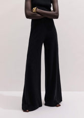 Black Textured Wide-Leg Palazzo Pant