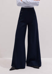 Navy Button Front High Waist Wide-Leg Pant
