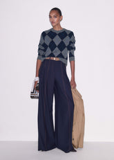 Navy Contrast Top Stitch Wide-Leg Pant