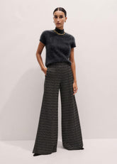 Black Stripe Tweed Wide-Leg Pant