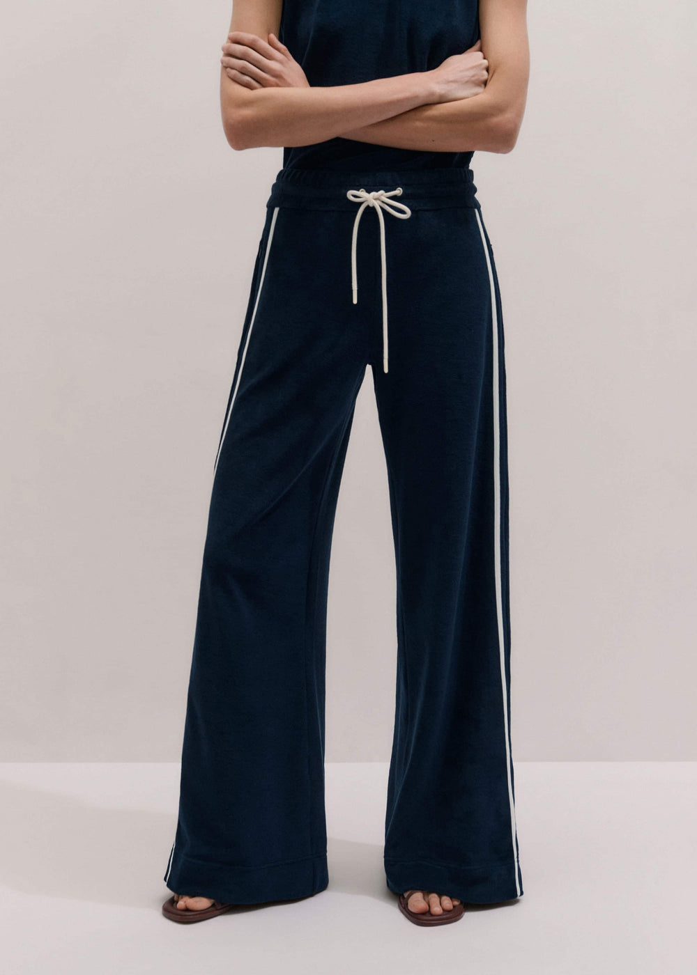 Navy Rib Trim Track Pant
