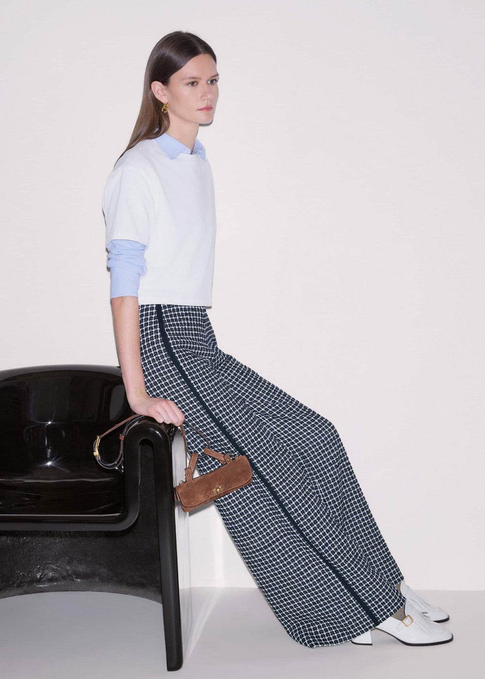 Navy Textured Wide-Leg Pant