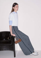 Navy Textured Wide-Leg Pant