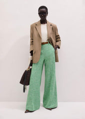 Green Textured Wide-Leg Pant