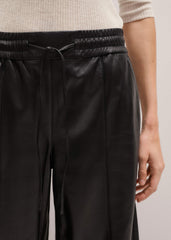 Warm Black Leather Wide-Leg Track Pant