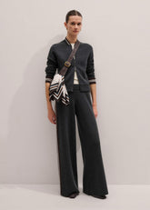 Gray Side Stripe Milano Knit Wide Leg Pant