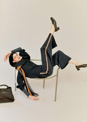 Gray Side Stripe Milano Knit Wide Leg Pant