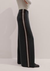 Gray Side Stripe Milano Knit Wide Leg Pant