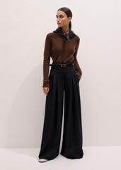 Black Wool Ultra Wide-Leg Pleat Pant