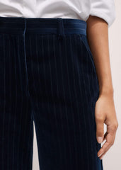 Navy Wool Pinstripe Wide-Leg Pant