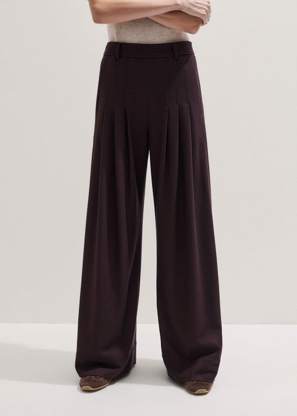 Red Wool Multi Pleat Wide-Leg Pant