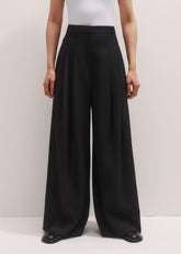 Black Wide-Leg Pleat Pant