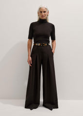 Brown Wool Ultimate Pleat-Front Wide-Leg Pant