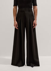 Brown Wool Ultimate Pleat-Front Wide-Leg Pant