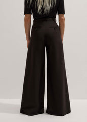 Brown Wool Ultimate Pleat-Front Wide-Leg Pant