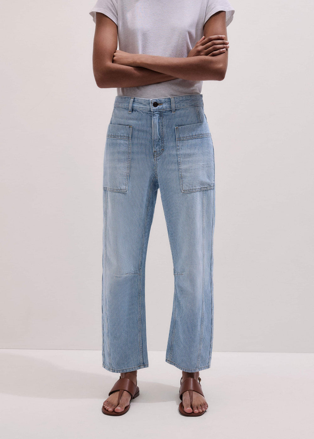 Blue Micro Stripe Engineered Leg Jean