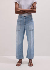 Blue Micro Stripe Engineered Leg Jean