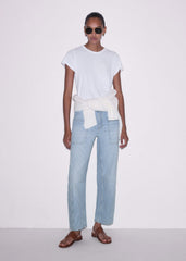 Blue Micro Stripe Engineered Leg Jean