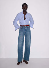 Mid-Blue Ultra High Straight Leg Jean