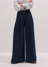 Dark Blue Pleat Very Wide Pant