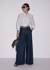 Dark Blue Pleat Very Wide Pant