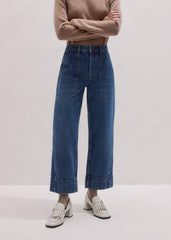 Dark Wash Turn-Up Straight Jean