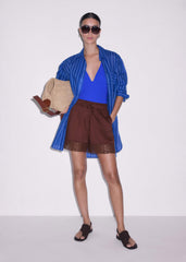 Cinnamon Brown Crochet Trim Short