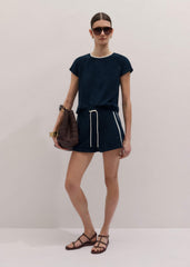 Navy Rib Trim Track Short