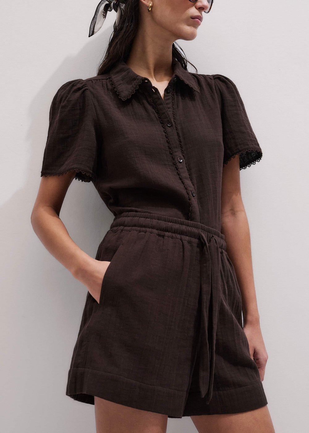 Brown Cheesecloth Summer Short