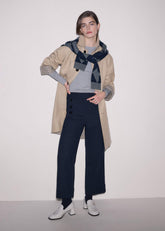 Navy Button Front Straight Crop Pant