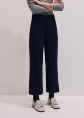 Navy Button Front Straight Crop Pant