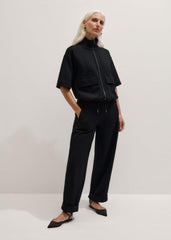 Black Luxe Travel Tailoring Barrel-Leg Pant