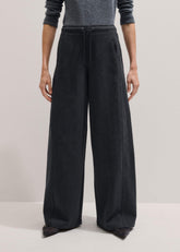 Gray Herringbone Barrel-Leg Pant