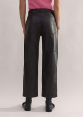 Black Washed Leather Engineered-Leg Pant