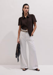 Brown Cheesecloth Trim Detail Blouse