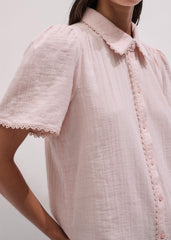 Pink Cheesecloth Trim Detail Blouse