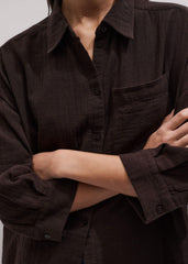 Brown Cheesecloth Relaxed Summer Shirt