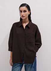 Brown Cheesecloth Relaxed Summer Shirt