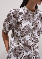 White Cheesecloth In-Full-Bloom Print Straight Blouse