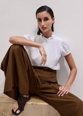 White Straight Cheesecloth Cap-Sleeve Blouse
