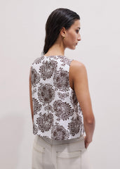 White Cheesecloth Full Bloom Print Short Straight Top